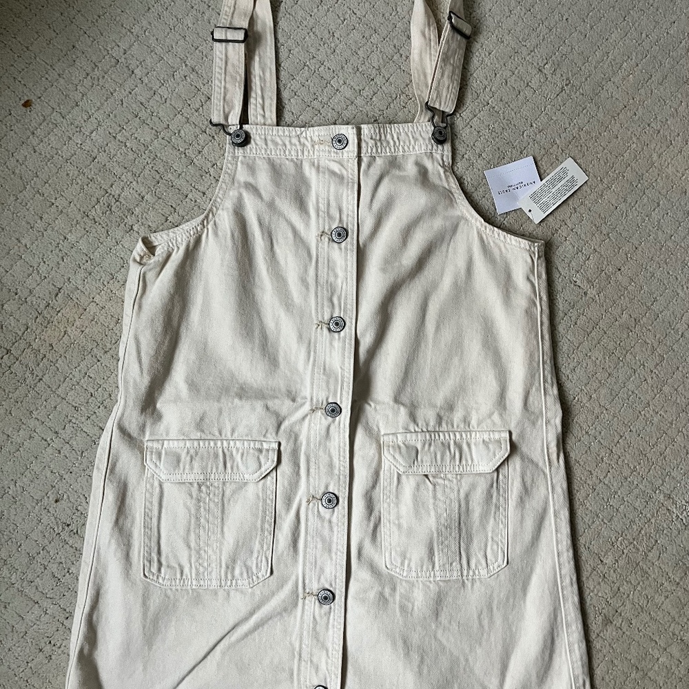 American Eagle Overall Dress Small NWT Cream Denim Pinafore Adjustable Straps